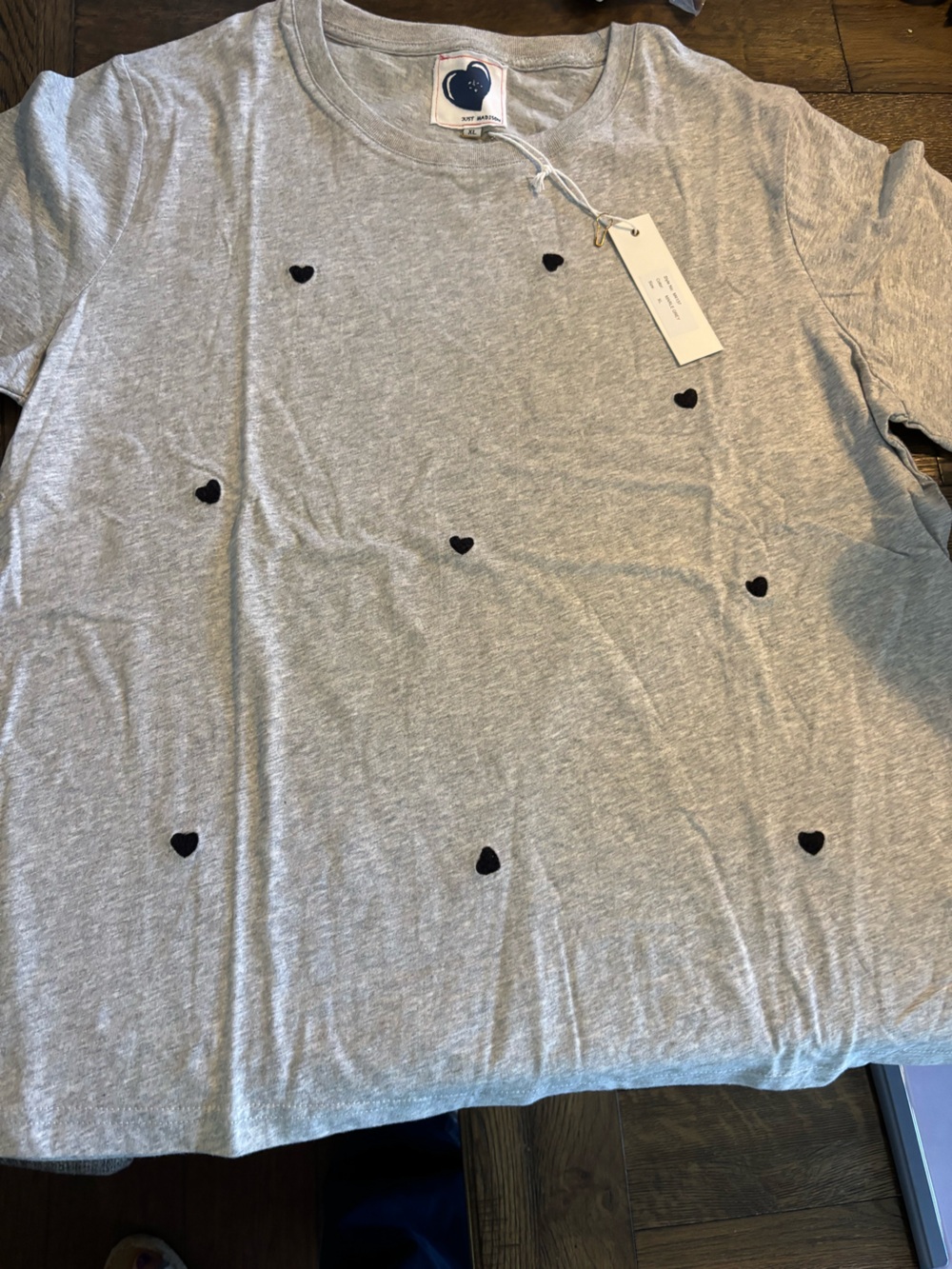 Madison Light Gray Short Sleeve Tee with Black Heart Accents